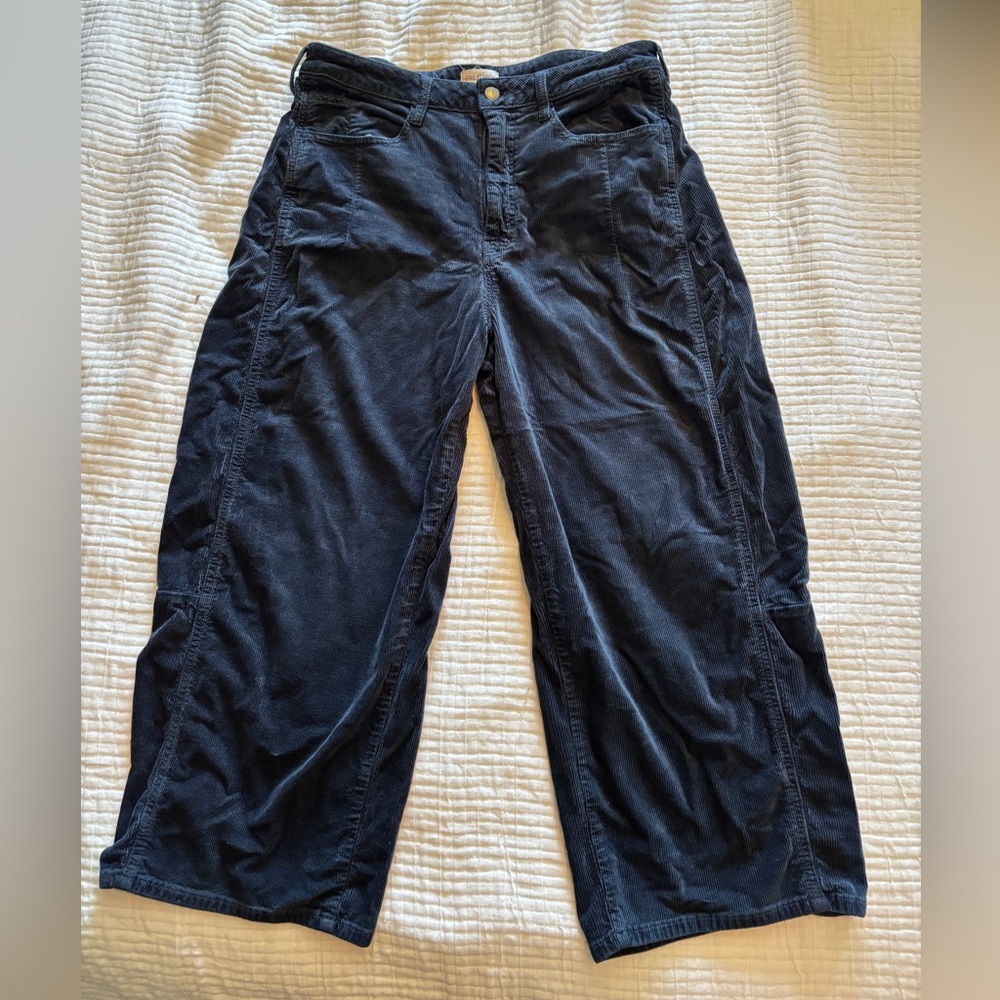 Navy Barrel Leg Corduroy Trousers